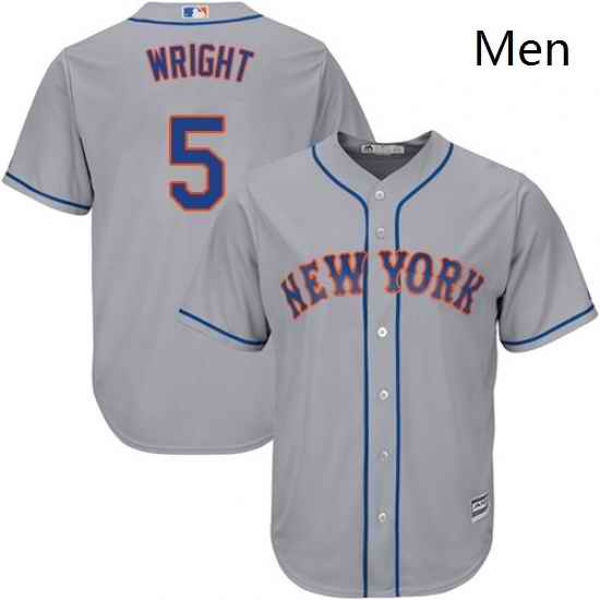 Mens Majestic New York Mets 5 David Wright Replica Grey Road Cool Base MLB Jersey